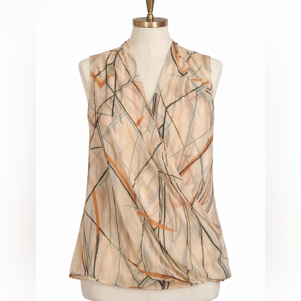 Banana Republic XS Sleeveless Abstract Print Wrap Blouse Cream Orange Top
